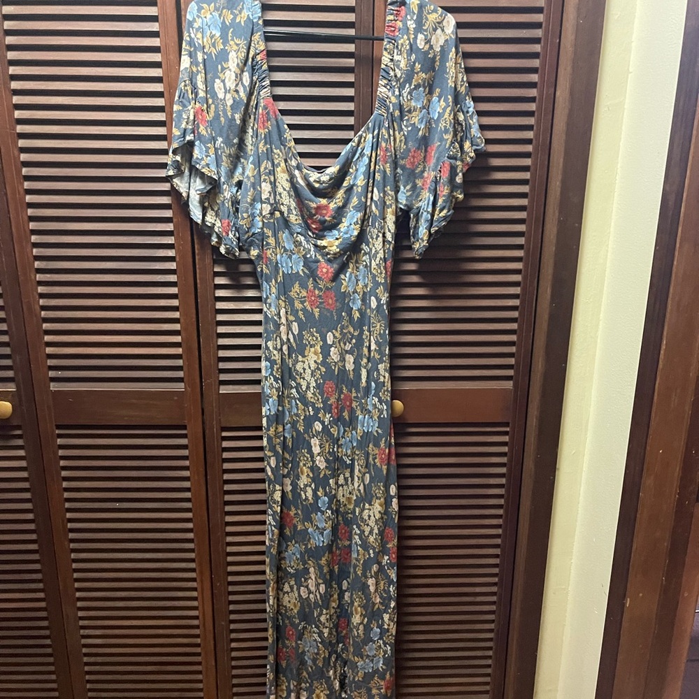 SPELL Flora Midi Dress Navy Floral Square Neck XXL - Picture 2 of 3